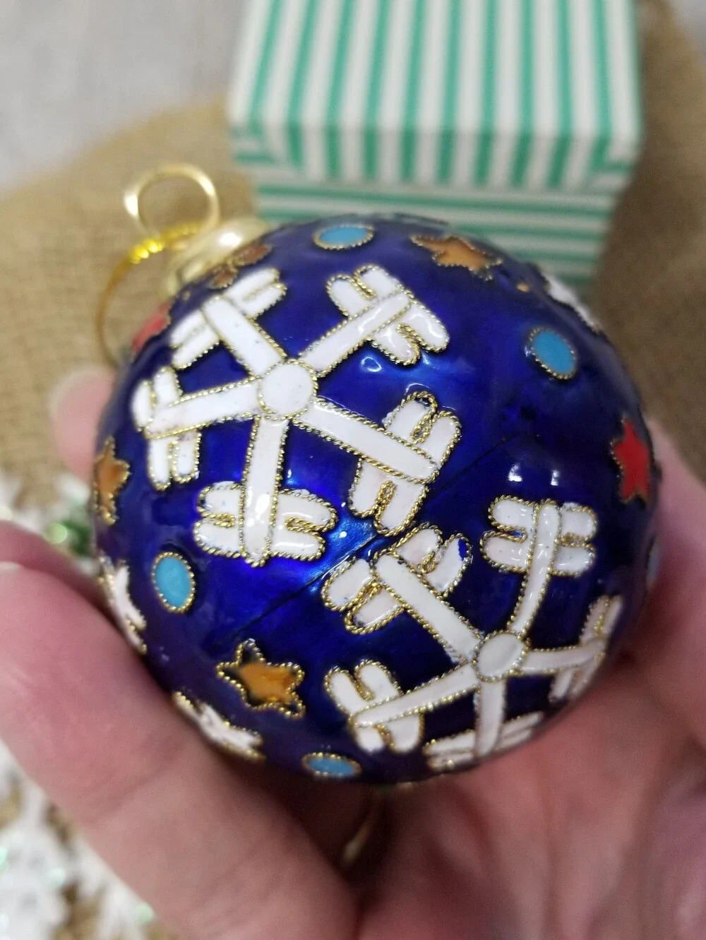 Cobalt Blue Cloisonne Snowflake Ornament Bulb